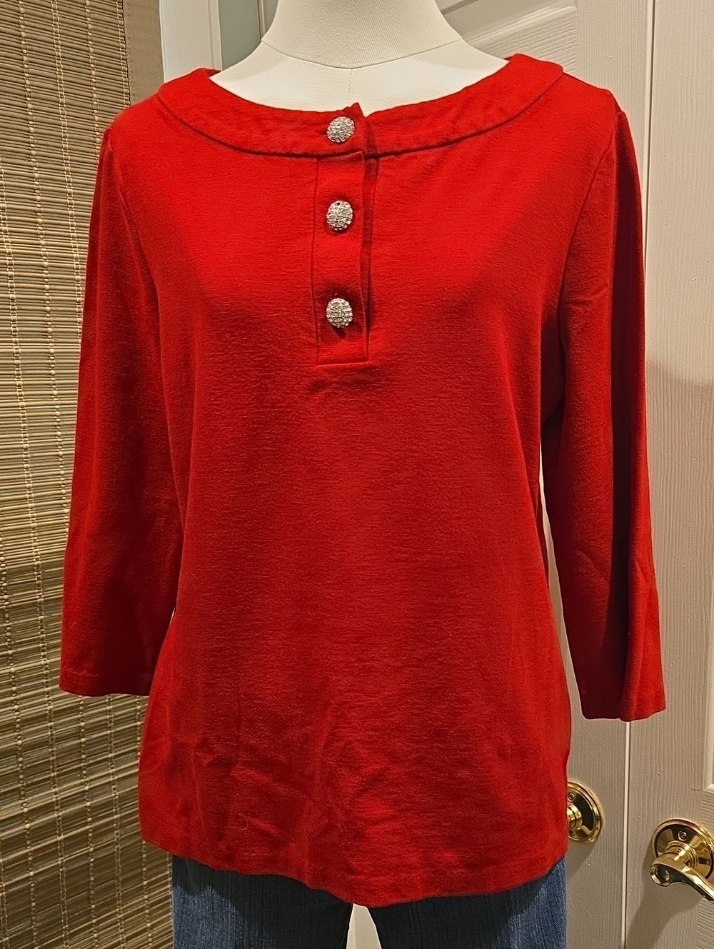Talbots Red Long-Sleeve Jewel-Button Top